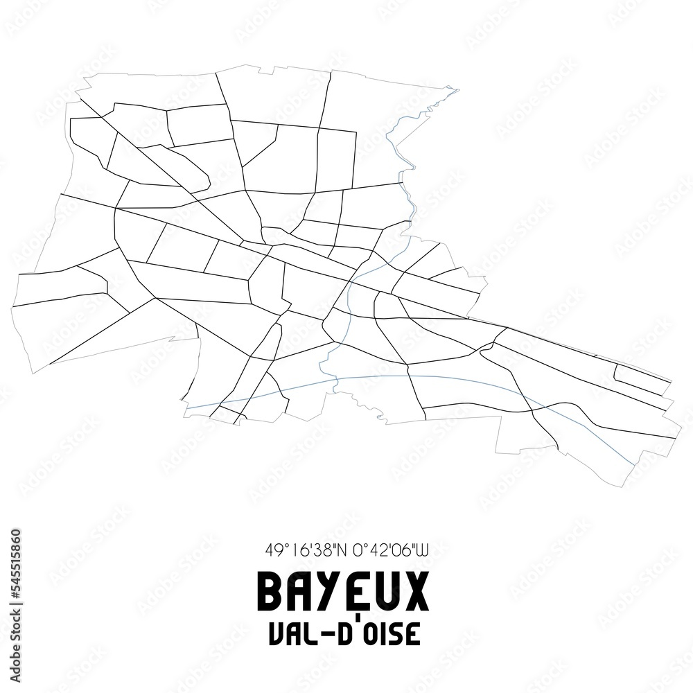BAYEUX Val-d'Oise. Minimalistic street map with black and white lines.