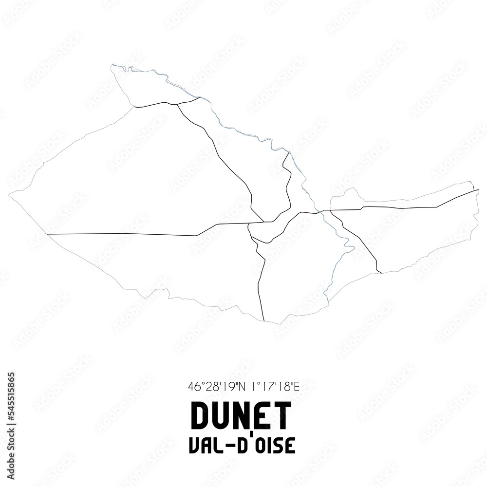 DUNET Val-d'Oise. Minimalistic street map with black and white lines.