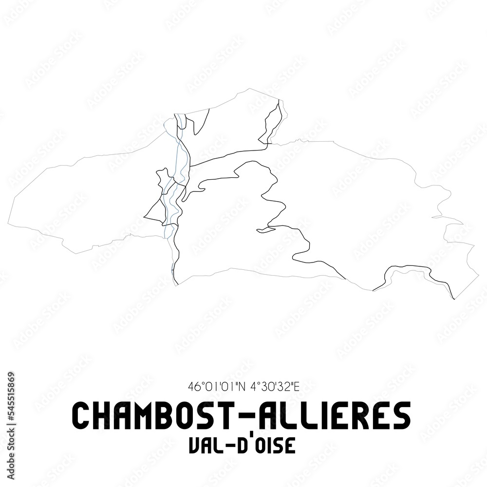 CHAMBOST-ALLIERES Val-d'Oise. Minimalistic street map with black and white lines.