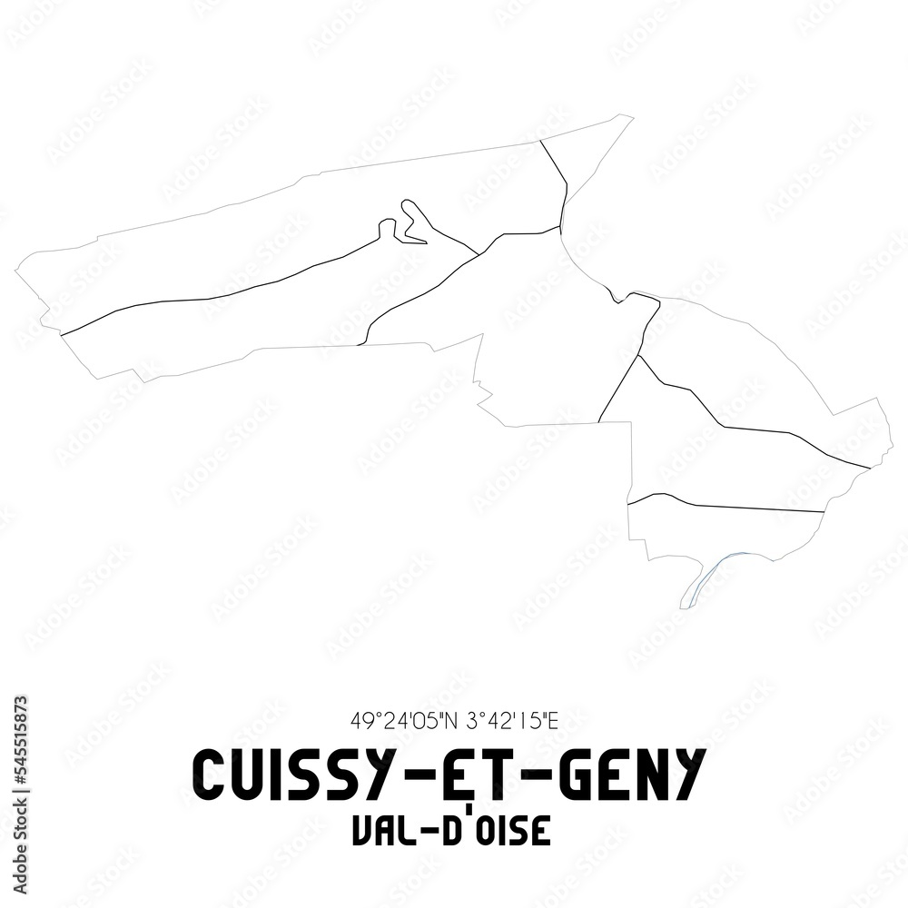 CUISSY-ET-GENY Val-d'Oise. Minimalistic street map with black and white lines. CUISSY-ET-GENY Val-d'Oise. Minimalistic street map with black and white lines.