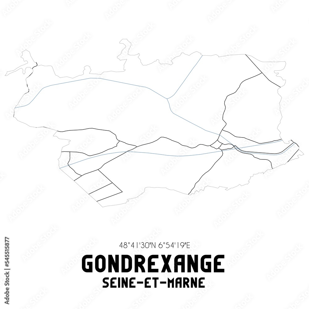 GONDREXANGE Seine-et-Marne. Minimalistic street map with black and white lines. GONDREXANGE Seine-et-Marne. Minimalistic street map with black and white lines.