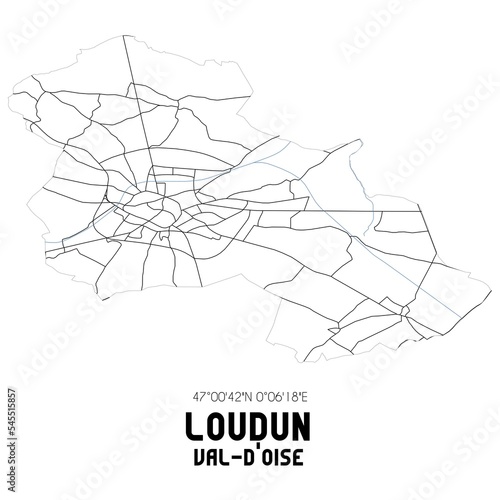 LOUDUN Val-d'Oise. Minimalistic street map with black and white lines.