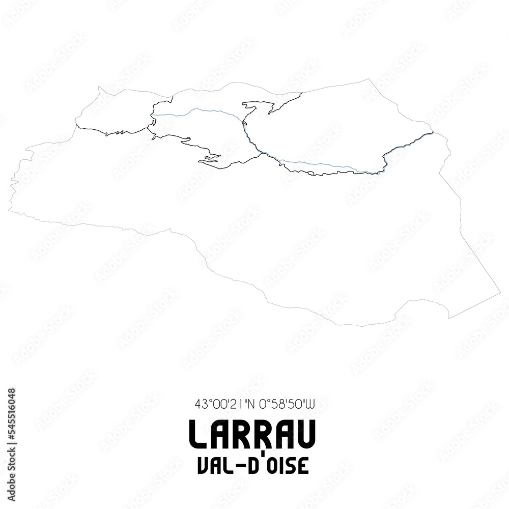LARRAU Val-d'Oise. Minimalistic street map with black and white lines.