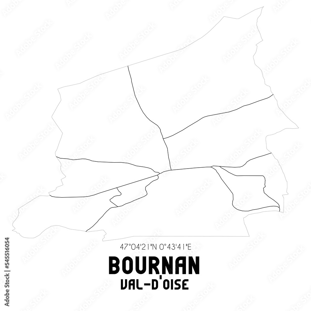 BOURNAN Val-d'Oise. Minimalistic street map with black and white lines. BOURNAN Val-d'Oise. Minimalistic street map with black and white lines.