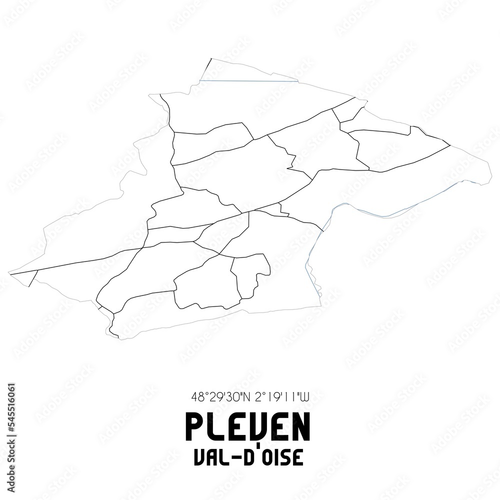 PLEVEN Val-d'Oise. Minimalistic street map with black and white lines.
