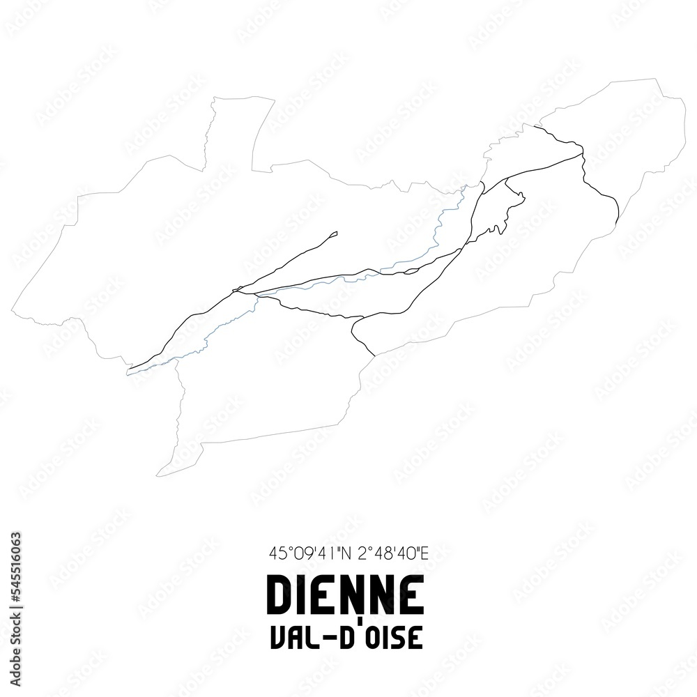 DIENNE Val-d'Oise. Minimalistic street map with black and white lines. DIENNE Val-d'Oise. Minimalistic street map with black and white lines.