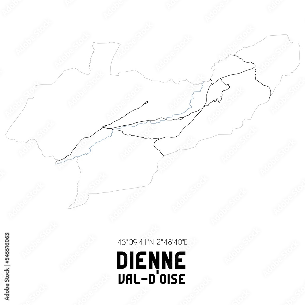 DIENNE Val-d'Oise. Minimalistic street map with black and white lines.