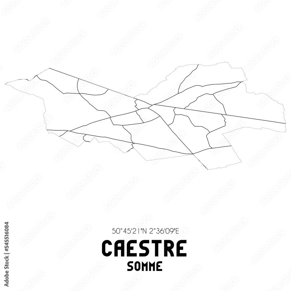 CAESTRE Somme. Minimalistic street map with black and white lines. CAESTRE Somme. Minimalistic street map with black and white lines.