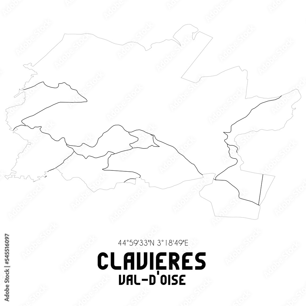 CLAVIERES Val-d'Oise. Minimalistic street map with black and white lines.