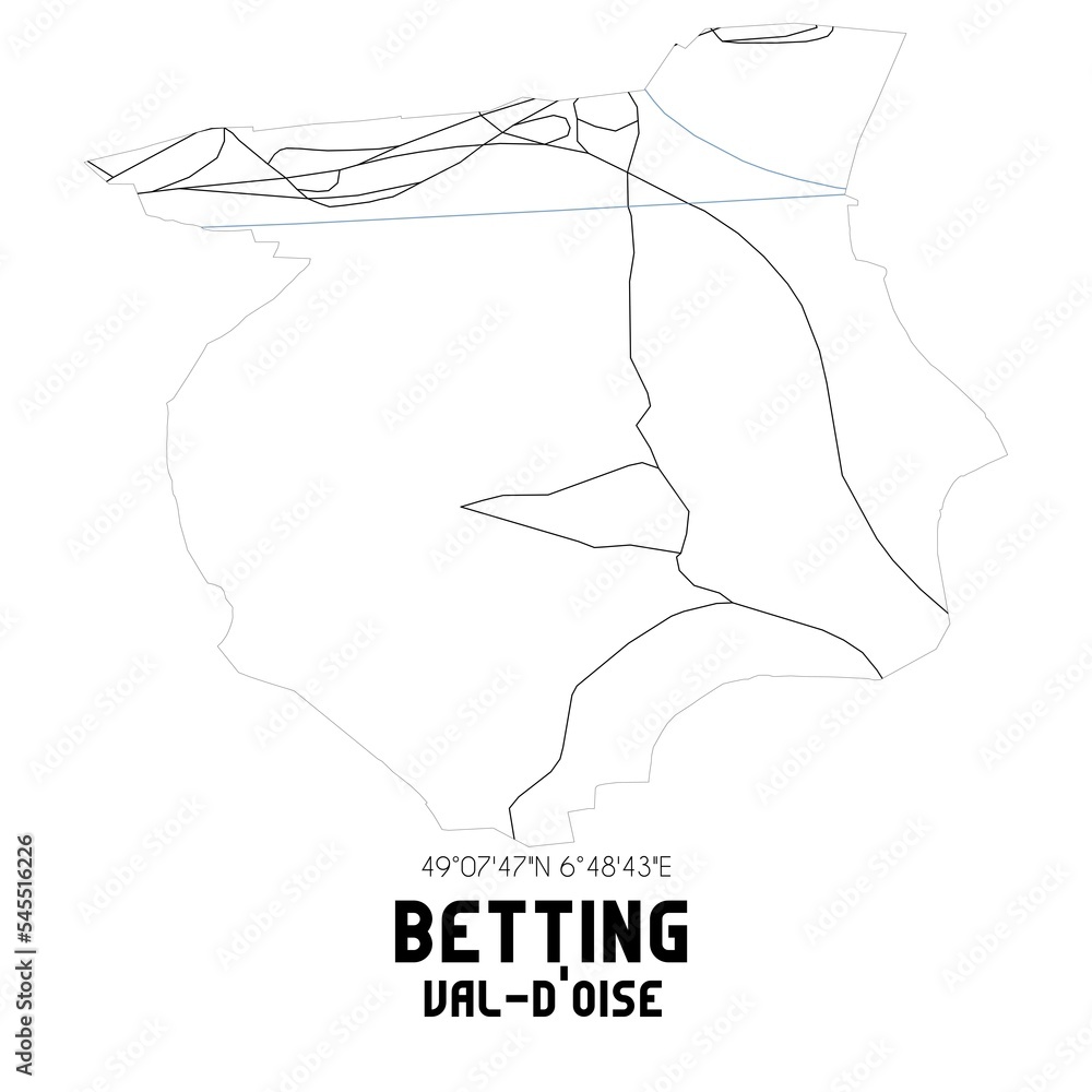 BETTING Val-d'Oise. Minimalistic street map with black and white lines. BETTING Val-d'Oise. Minimalistic street map with black and white lines.