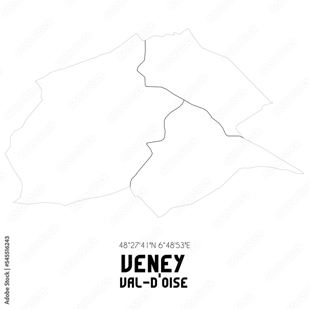 VENEY Val-d'Oise. Minimalistic street map with black and white lines.