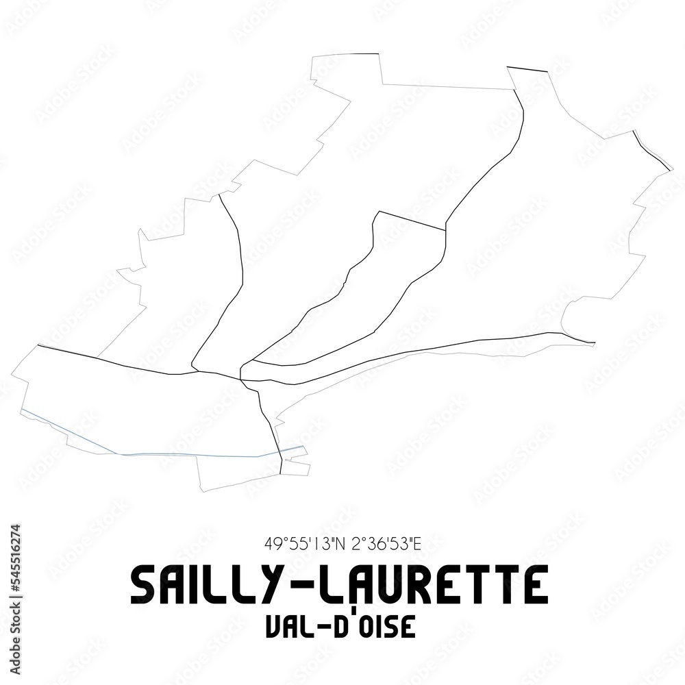 SAILLY-LAURETTE Val-d'Oise. Minimalistic street map with black and white lines. SAILLY-LAURETTE Val-d'Oise. Minimalistic street map with black and white lines.
