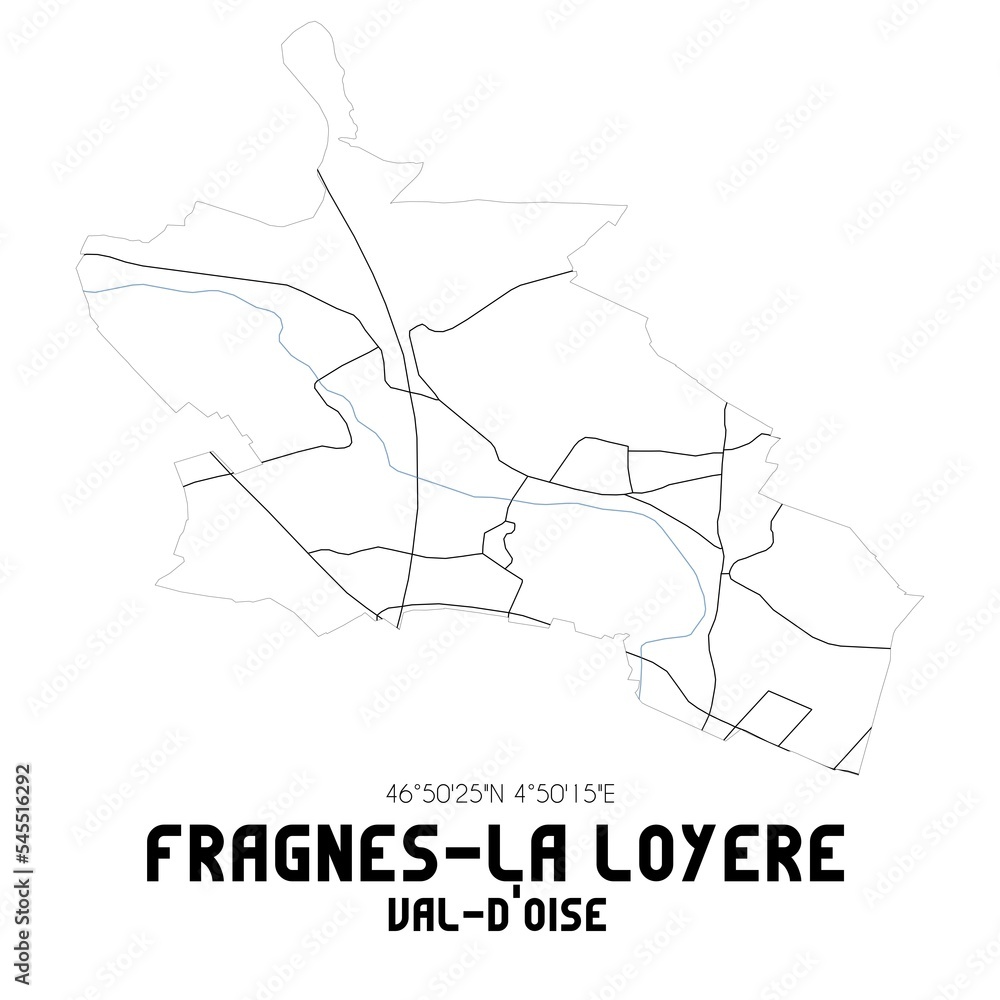 FRAGNES-LA LOYERE Val-d'Oise. Minimalistic street map with black and white lines.