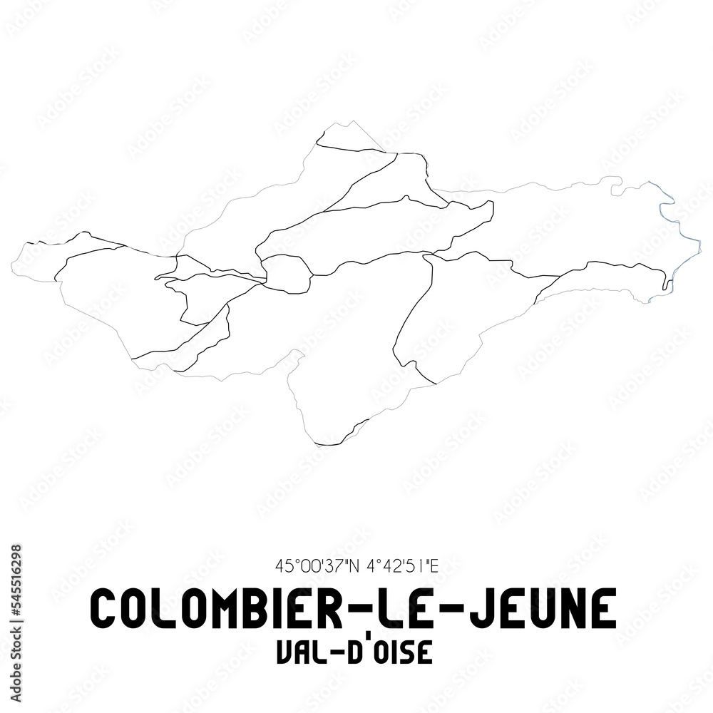 COLOMBIER-LE-JEUNE Val-d'Oise. Minimalistic street map with black and white lines.