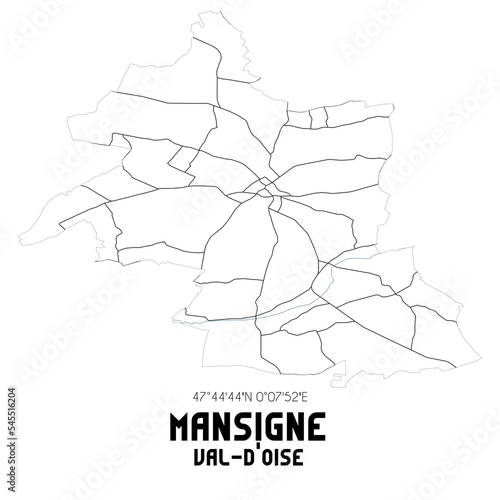 MANSIGNE Val-d Oise. Minimalistic street map with black and white lines.