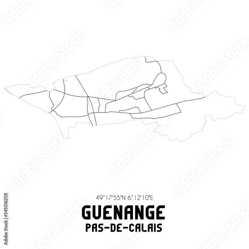 GUENANGE Pas-de-Calais. Minimalistic street map with black and white lines.