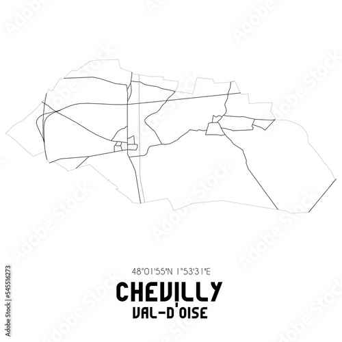 CHEVILLY Val-d'Oise. Minimalistic street map with black and white lines. photo