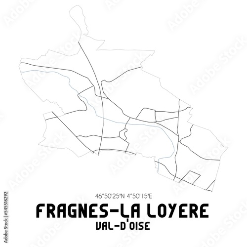 FRAGNES-LA LOYERE Val-d'Oise. Minimalistic street map with black and white lines.