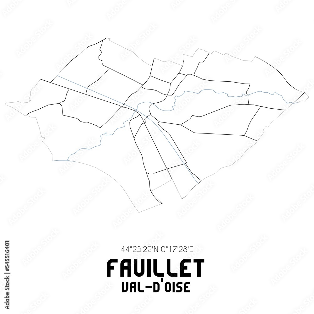 FAUILLET Val-d'Oise. Minimalistic street map with black and white lines.