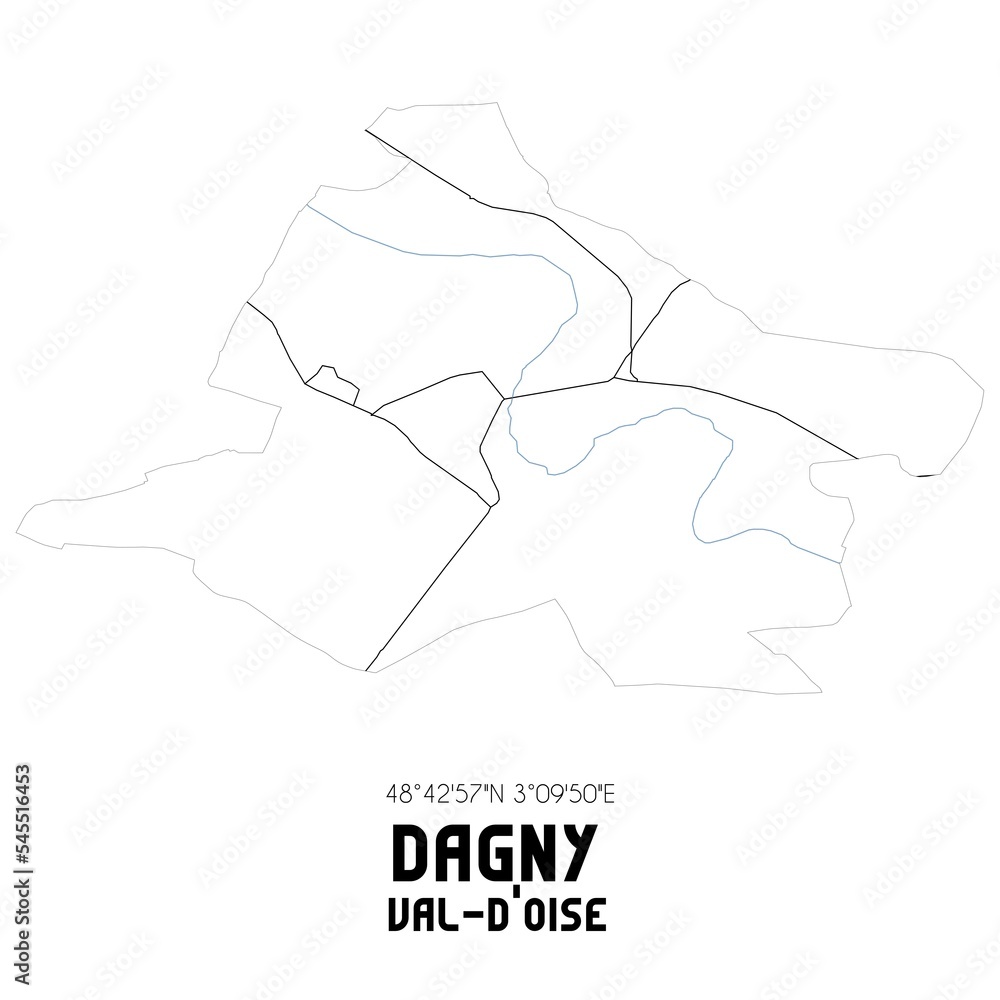 DAGNY Val-d'Oise. Minimalistic street map with black and white lines.