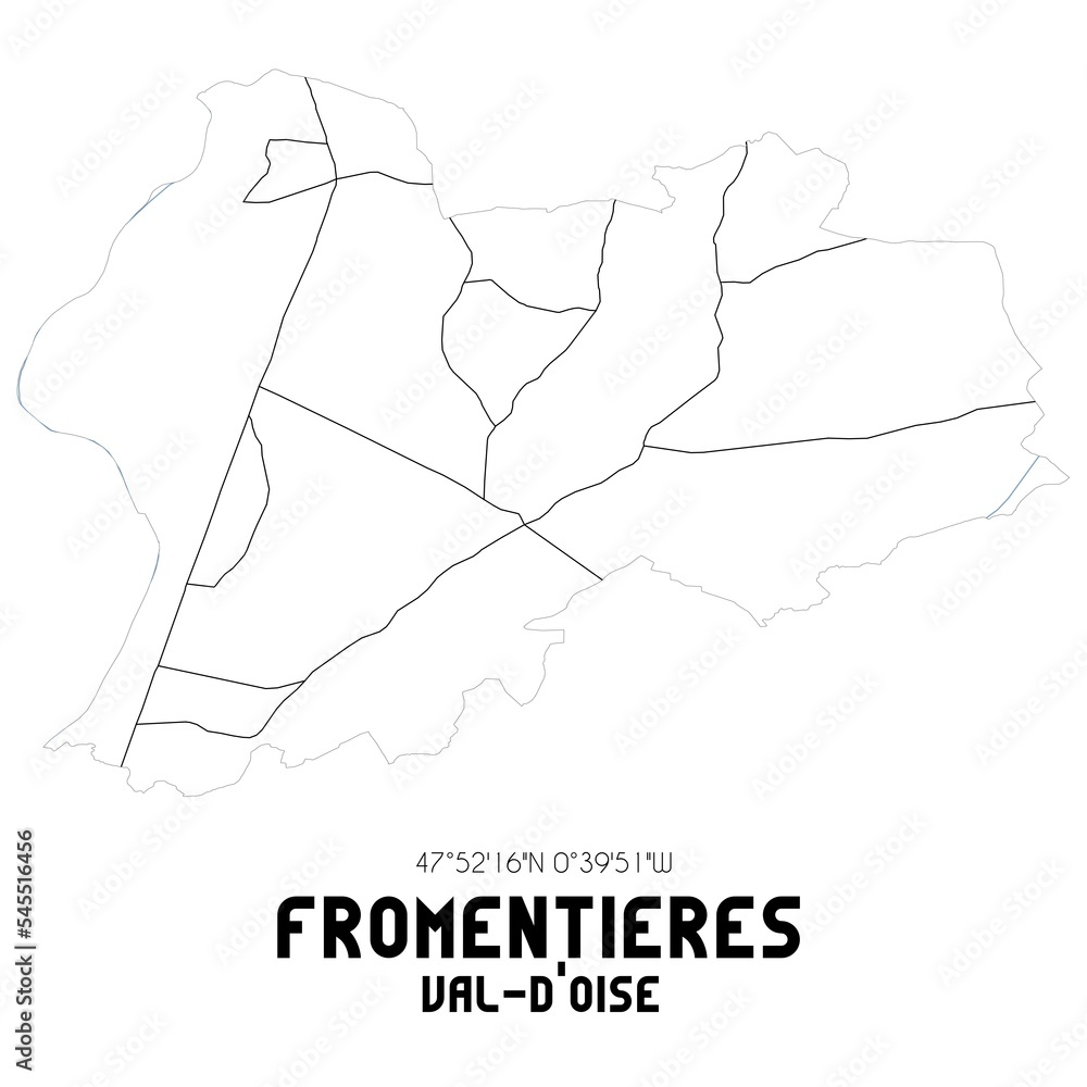 FROMENTIERES Val-d'Oise. Minimalistic street map with black and white lines.