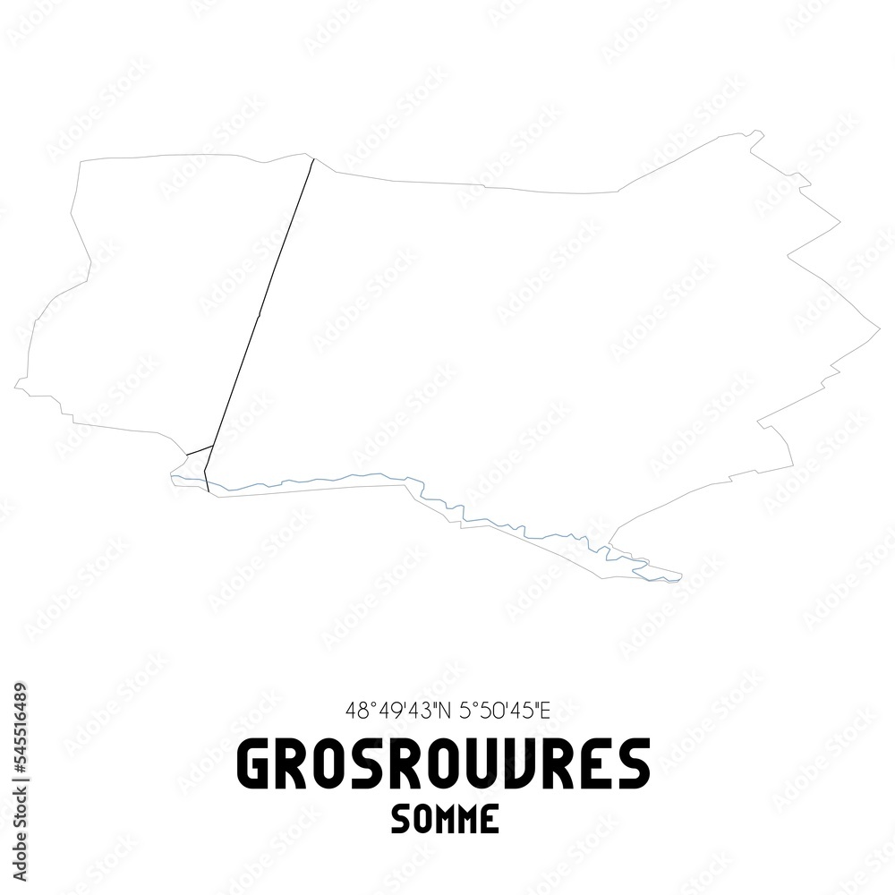 GROSROUVRES Somme. Minimalistic street map with black and white lines. GROSROUVRES Somme. Minimalistic street map with black and white lines.