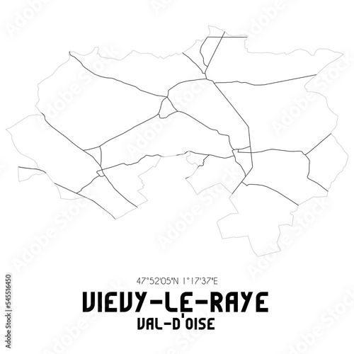 VIEVY-LE-RAYE Val-d'Oise. Minimalistic street map with black and white lines.