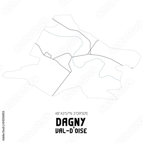 DAGNY Val-d'Oise. Minimalistic street map with black and white lines.