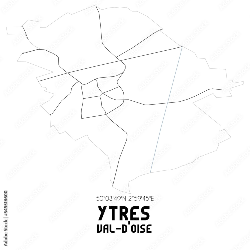 YTRES Val-d'Oise. Minimalistic street map with black and white lines.
