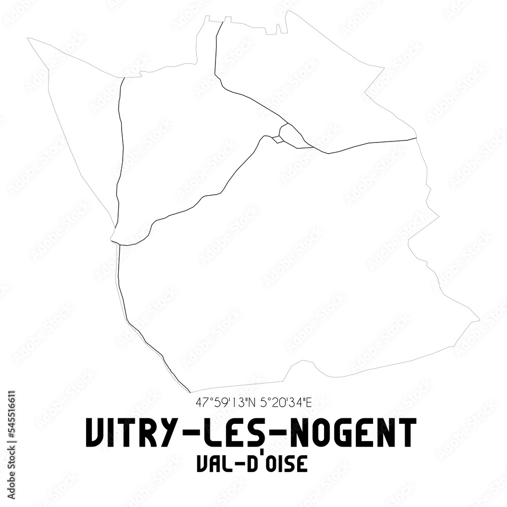 VITRY-LES-NOGENT Val-d'Oise. Minimalistic street map with black and white lines. VITRY-LES-NOGENT Val-d'Oise. Minimalistic street map with black and white lines.