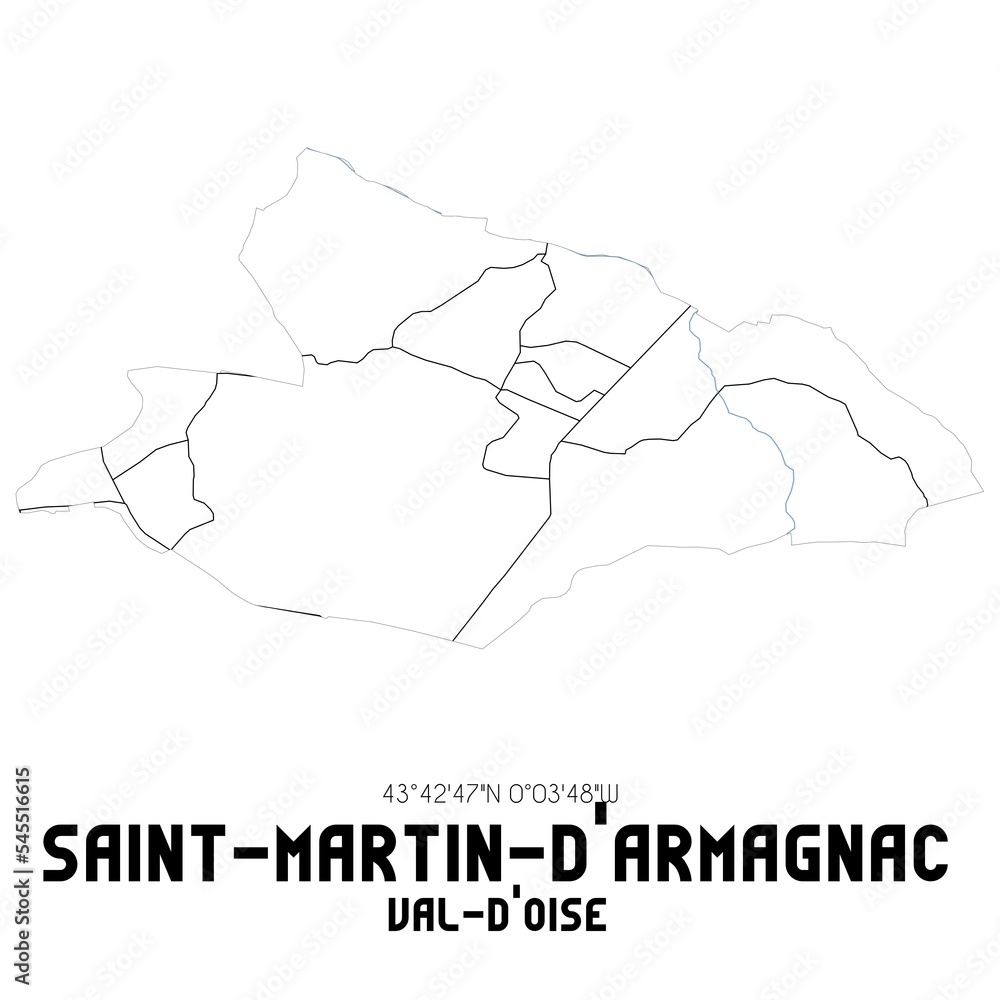 SAINT-MARTIN-D'ARMAGNAC Val-d'Oise. Minimalistic street map with black and white lines.