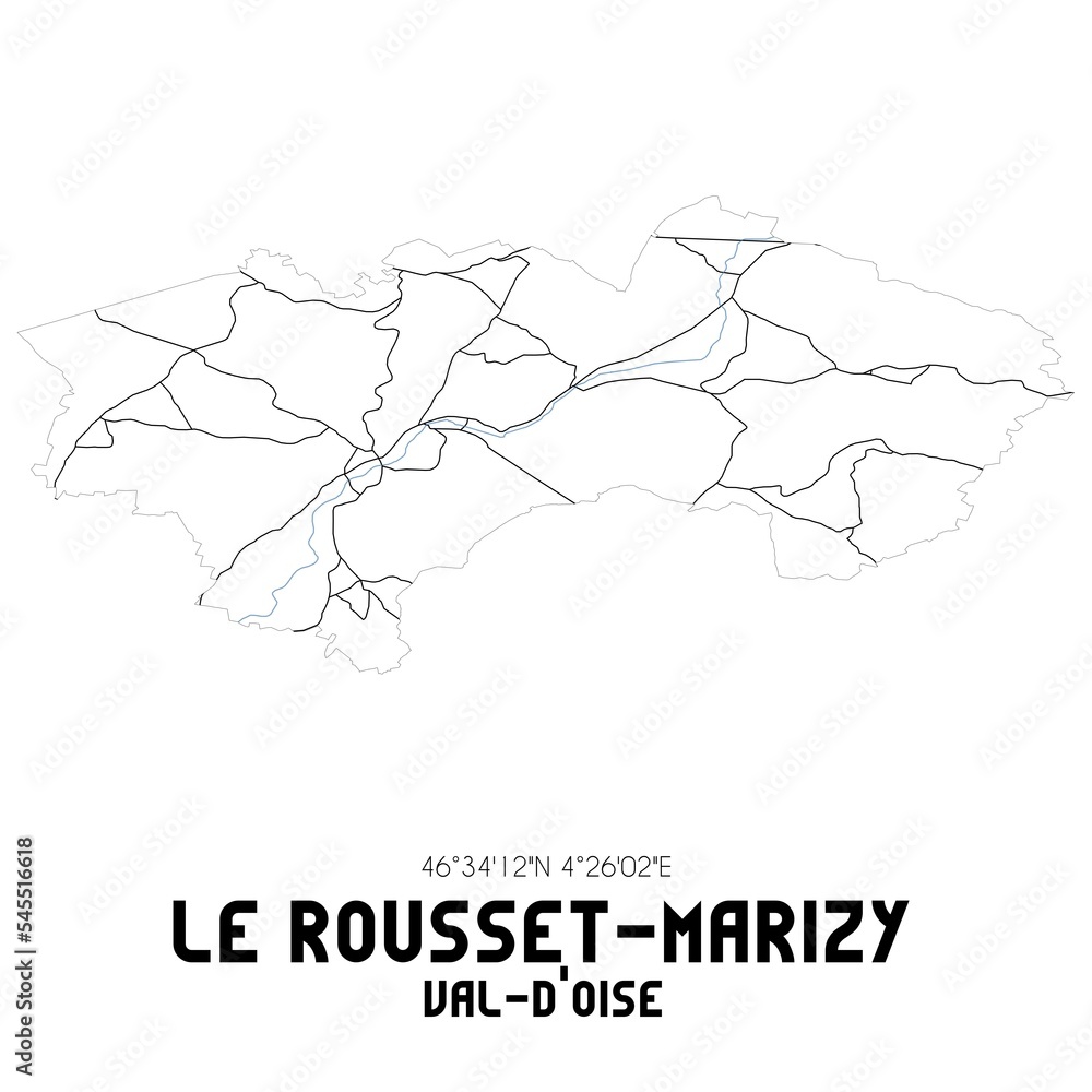 LE ROUSSET-MARIZY Val-d'Oise. Minimalistic street map with black and white lines.
