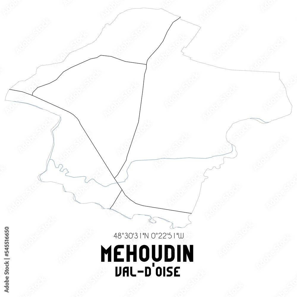MEHOUDIN Val-d'Oise. Minimalistic street map with black and white lines. MEHOUDIN Val-d'Oise. Minimalistic street map with black and white lines.