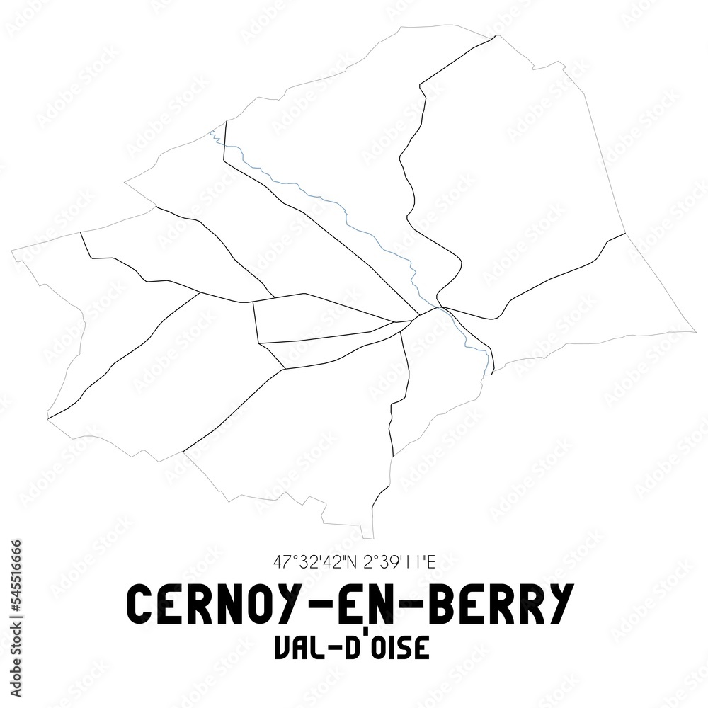 CERNOY-EN-BERRY Val-d'Oise. Minimalistic street map with black and white lines.