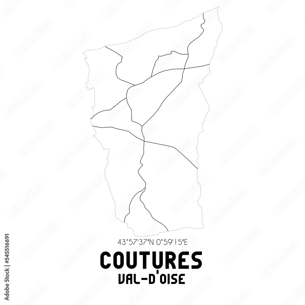 COUTURES Val-d'Oise. Minimalistic street map with black and white lines. COUTURES Val-d'Oise. Minimalistic street map with black and white lines.