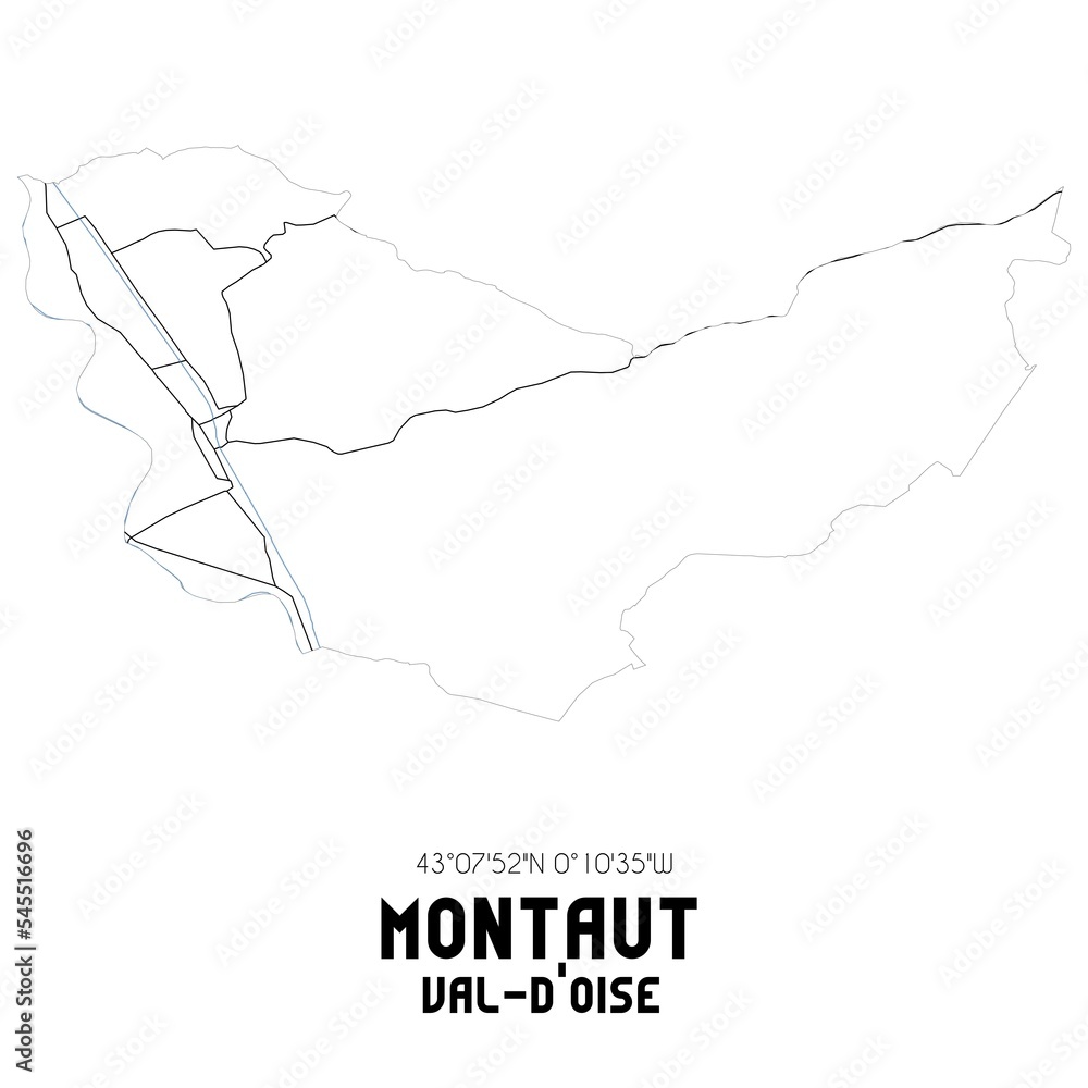 MONTAUT Val-d'Oise. Minimalistic street map with black and white lines.