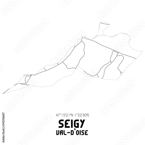 SEIGY Val-d'Oise. Minimalistic street map with black and white lines.