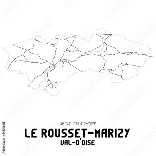 LE ROUSSET-MARIZY Val-d'Oise. Minimalistic street map with black and white lines.