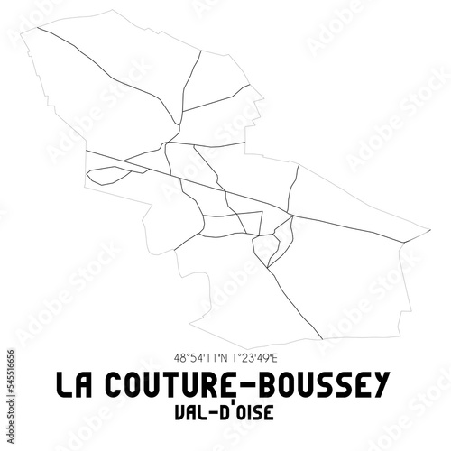 LA COUTURE-BOUSSEY Val-d Oise. Minimalistic street map with black and white lines.