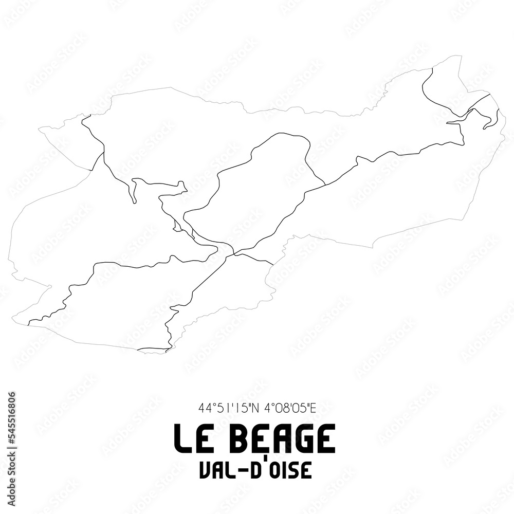 LE BEAGE Val-d'Oise. Minimalistic street map with black and white lines.