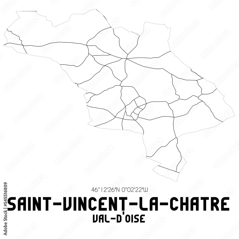 SAINT-VINCENT-LA-CHATRE Val-d'Oise. Minimalistic street map with black and white lines. SAINT-VINCENT-LA-CHATRE Val-d'Oise. Minimalistic street map with black and white lines.
