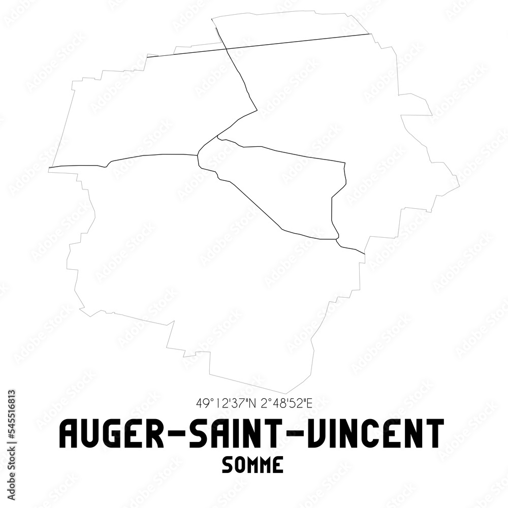 AUGER-SAINT-VINCENT Somme. Minimalistic street map with black and white lines.