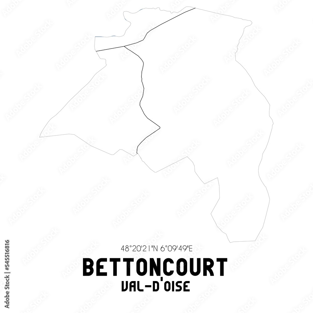 BETTONCOURT Val-d'Oise. Minimalistic street map with black and white lines.