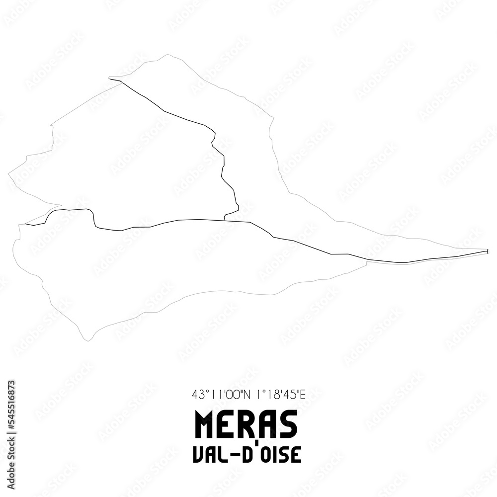 MERAS Val-d'Oise. Minimalistic street map with black and white lines.