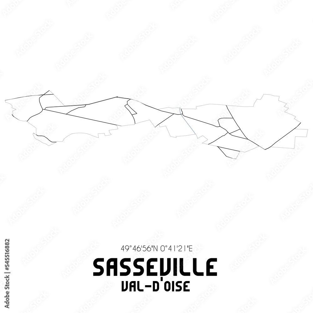 SASSEVILLE Val-d'Oise. Minimalistic street map with black and white lines. SASSEVILLE Val-d'Oise. Minimalistic street map with black and white lines.