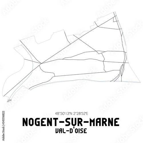 NOGENT-SUR-MARNE Val-d'Oise. Minimalistic street map with black and white lines.