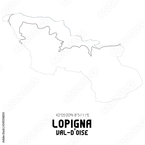 LOPIGNA Val-d Oise. Minimalistic street map with black and white lines.