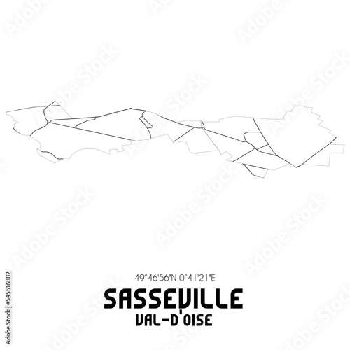 SASSEVILLE Val-d'Oise. Minimalistic street map with black and white lines.