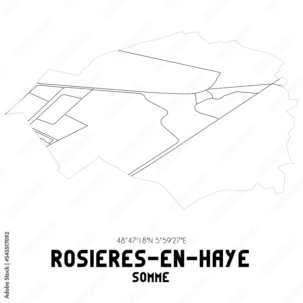 ROSIERES-EN-HAYE Somme. Minimalistic street map with black and white lines.