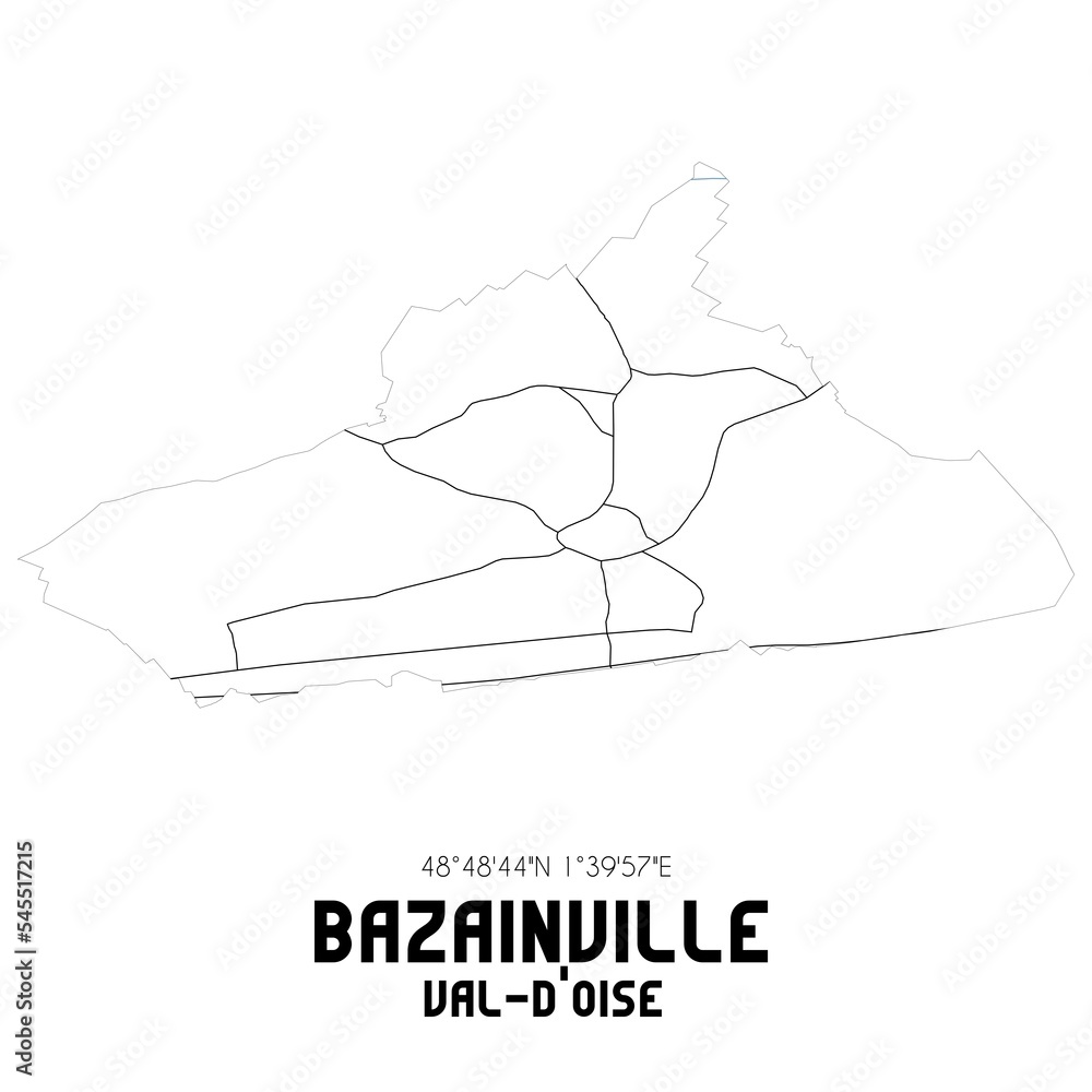 BAZAINVILLE Val-d'Oise. Minimalistic street map with black and white lines. BAZAINVILLE Val-d'Oise. Minimalistic street map with black and white lines.
